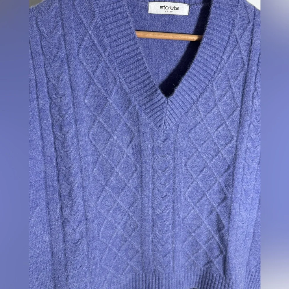 Storets V-Neck Cable Knit Sweater Vest in Lavender - Picture 2 of 5